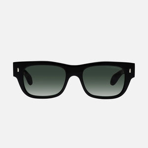 Black sunglasses with gradient lenses on a light gray background