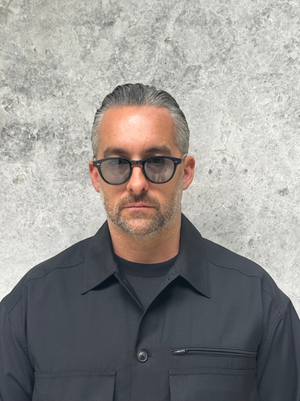 Garrett Leight Evan 2171 BL/SFPBLU Black Semi Flate Pure Blue