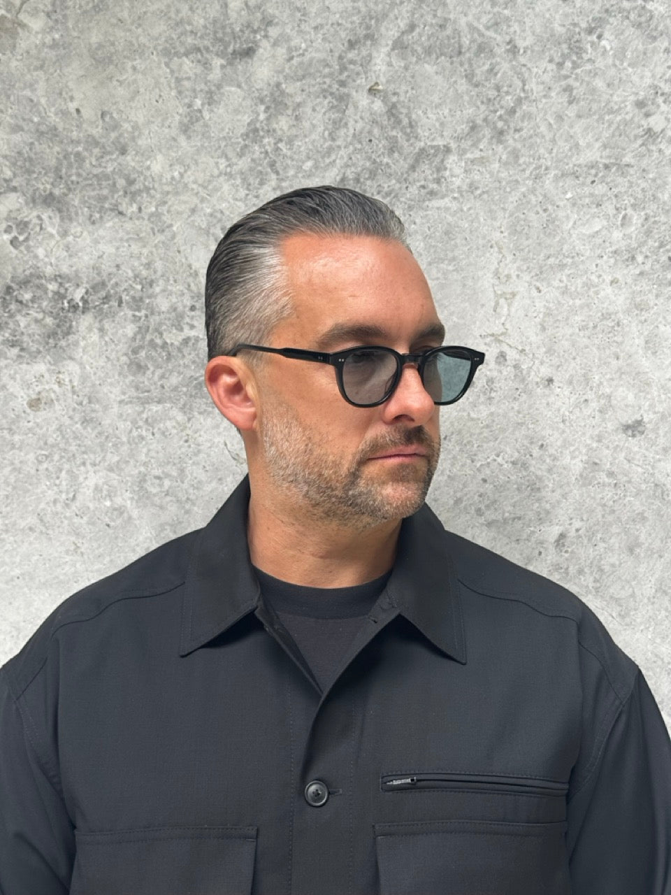 Garrett Leight Evan 2171 BL/SFPBLU Black Semi Flate Pure Blue